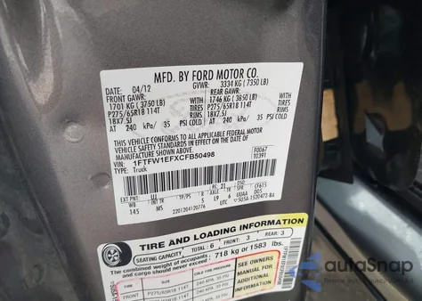 2012 Ford F-150 Xlt from USA, damaged, VIN 1FTFW1EFXCFB50498